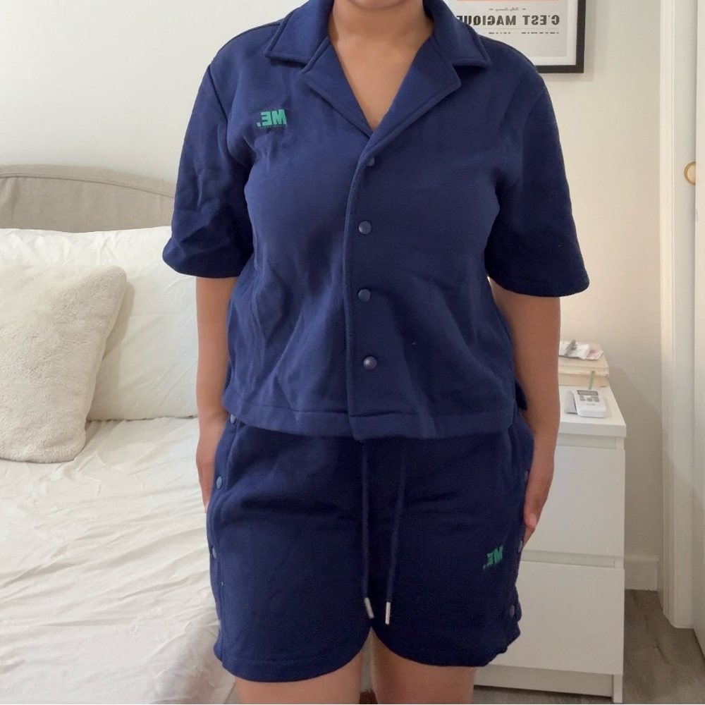 Navy Blue Button-Up Set